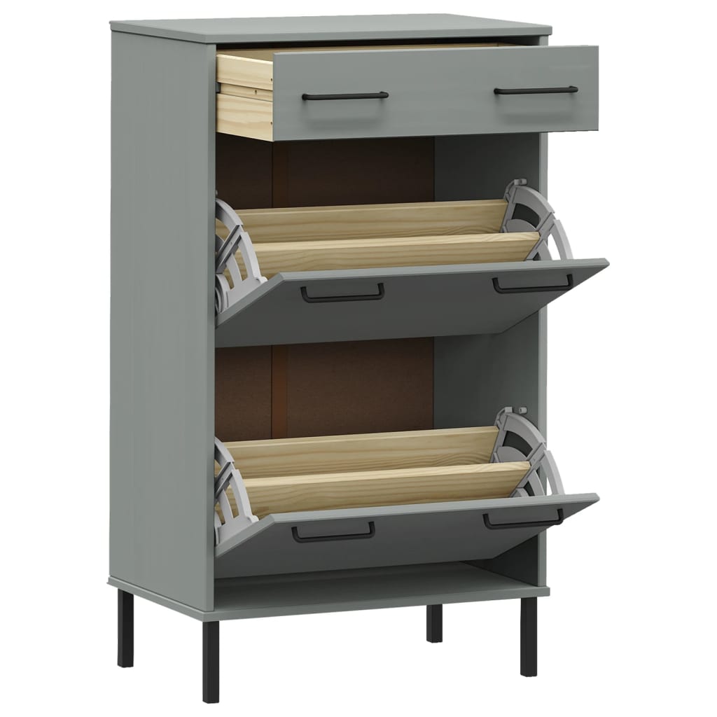 vidaXL Schuhschrank OSLO mit Metallbeinen Grau Massivholz Kiefer