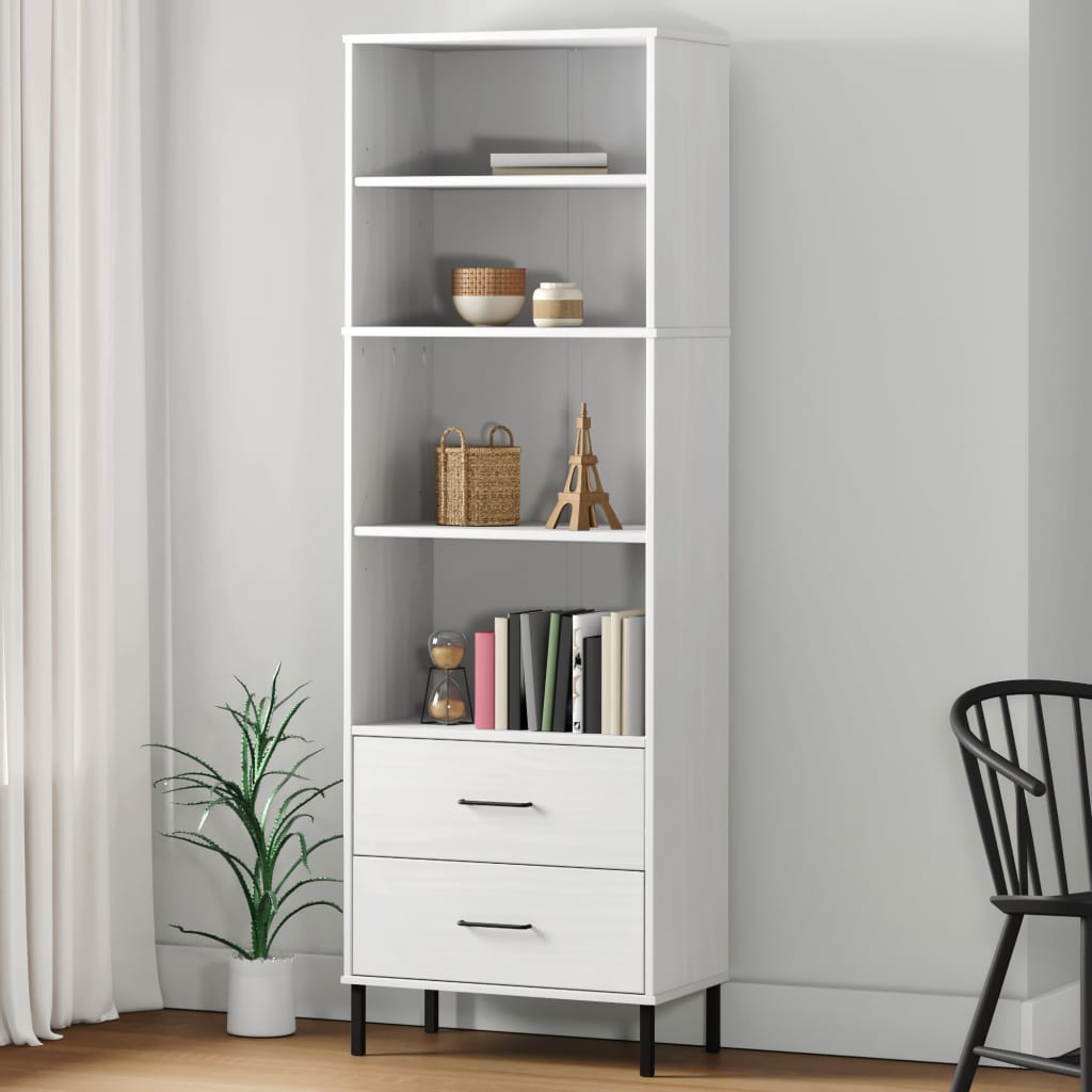 vidaXL Bücherregal OSLO mit 2 Schubladen Weiß 60x35x180 cm Massivholz