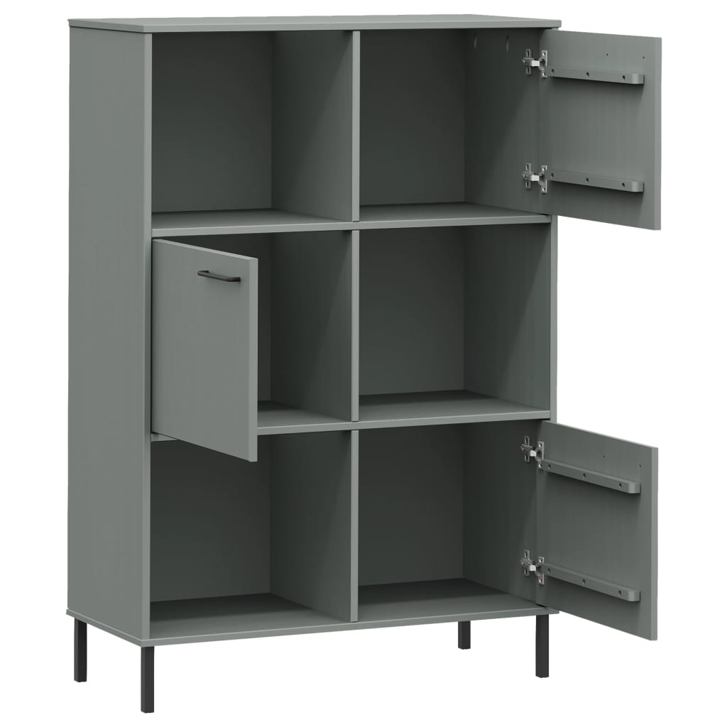 vidaXL Bücherregal OSLO mit Metallbeinen Grau 90x35x128,5cm Massivholz