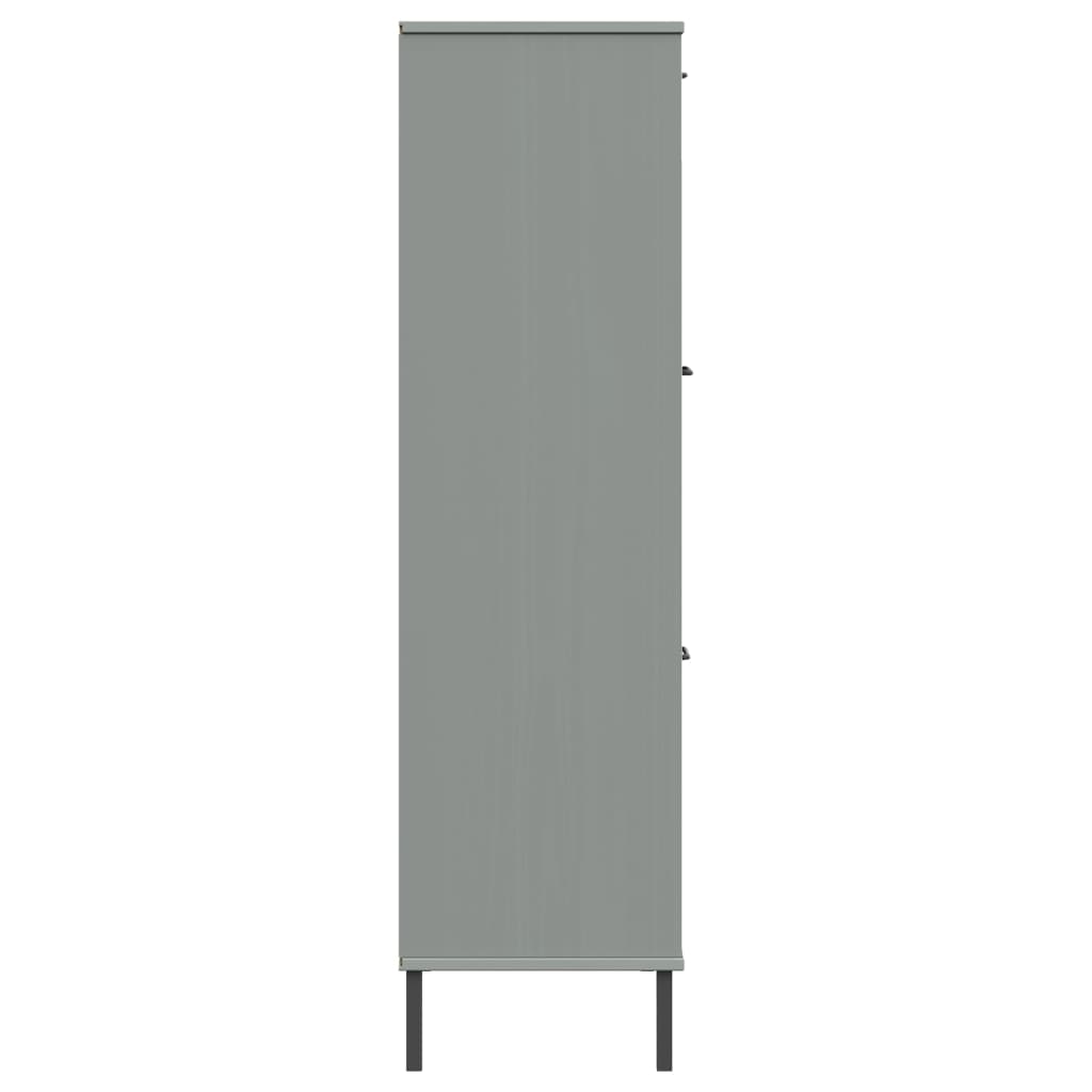 vidaXL Bücherregal OSLO mit Metallbeinen Grau 90x35x128,5cm Massivholz