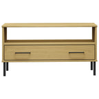 vidaXL Couchtisch OSLO mit Metallbeinen Braun 85x50x45 cm Massivholz