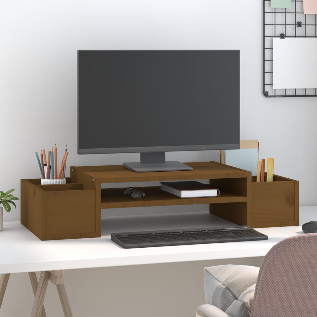 vidaXL Monitorständer Honigbraun 70x27,5x15 cm Massivholz Kiefer