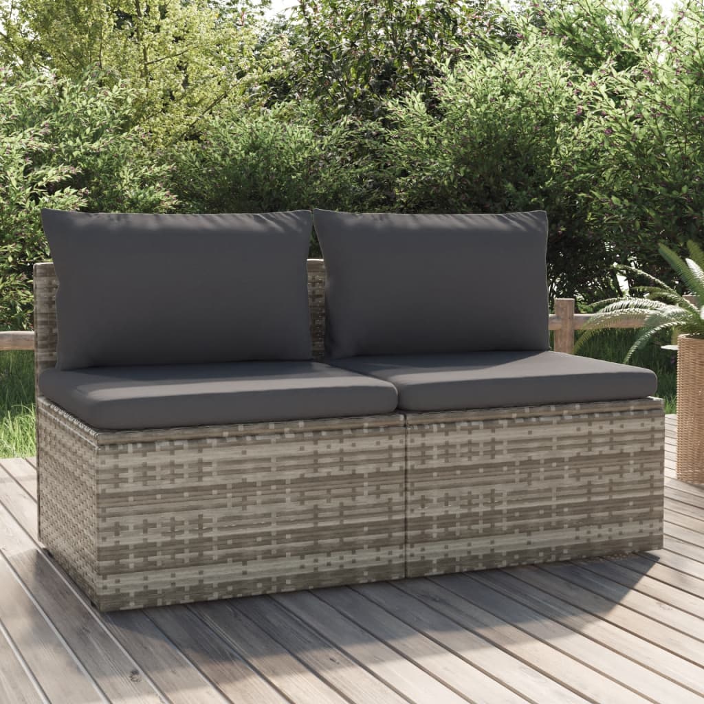 vidaXL Gartensofa 2-Sitzer mit Kissen Grau Poly Rattan