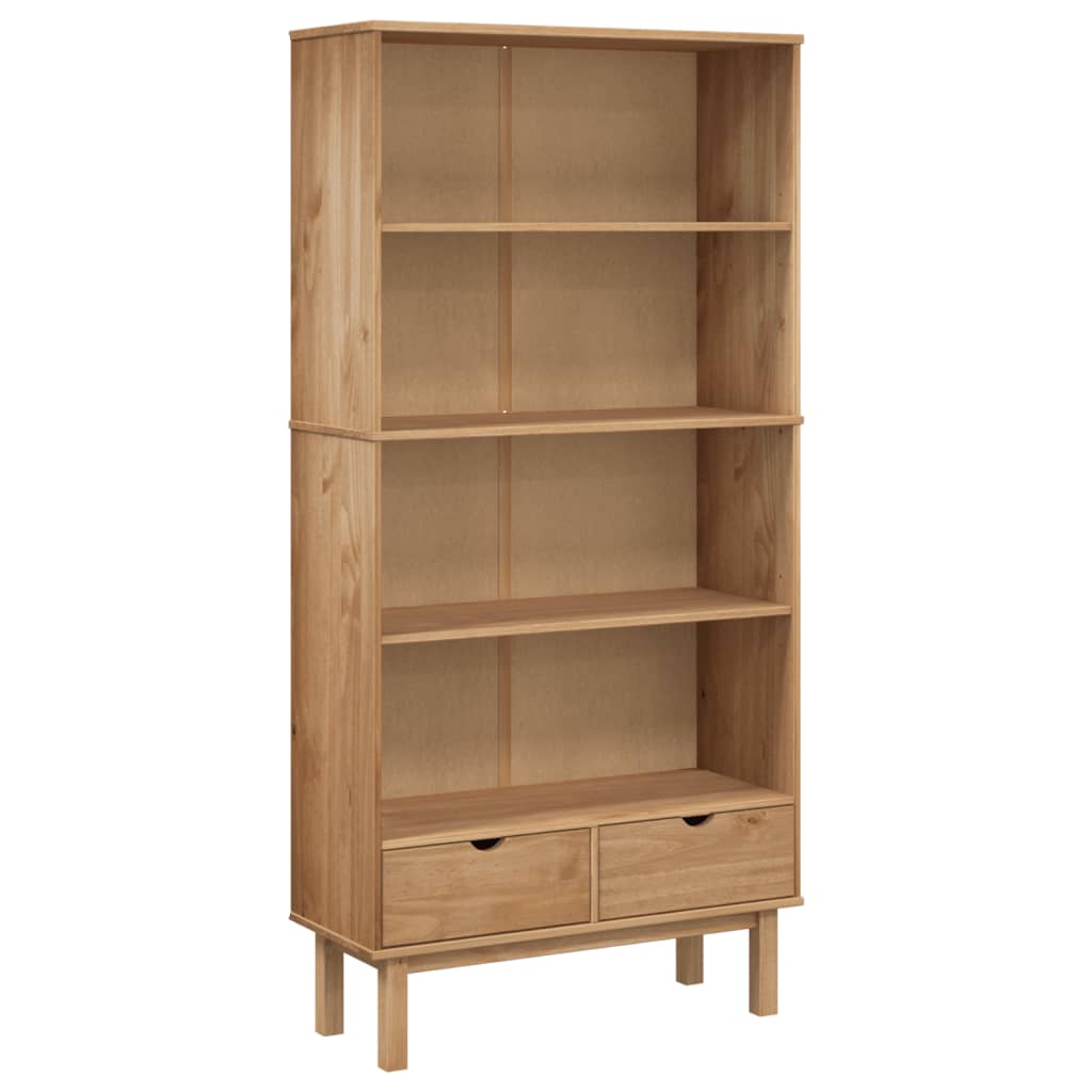 vidaXL Bücherregal OTTA mit 2 Schubladen Braun Massivholz Kiefer