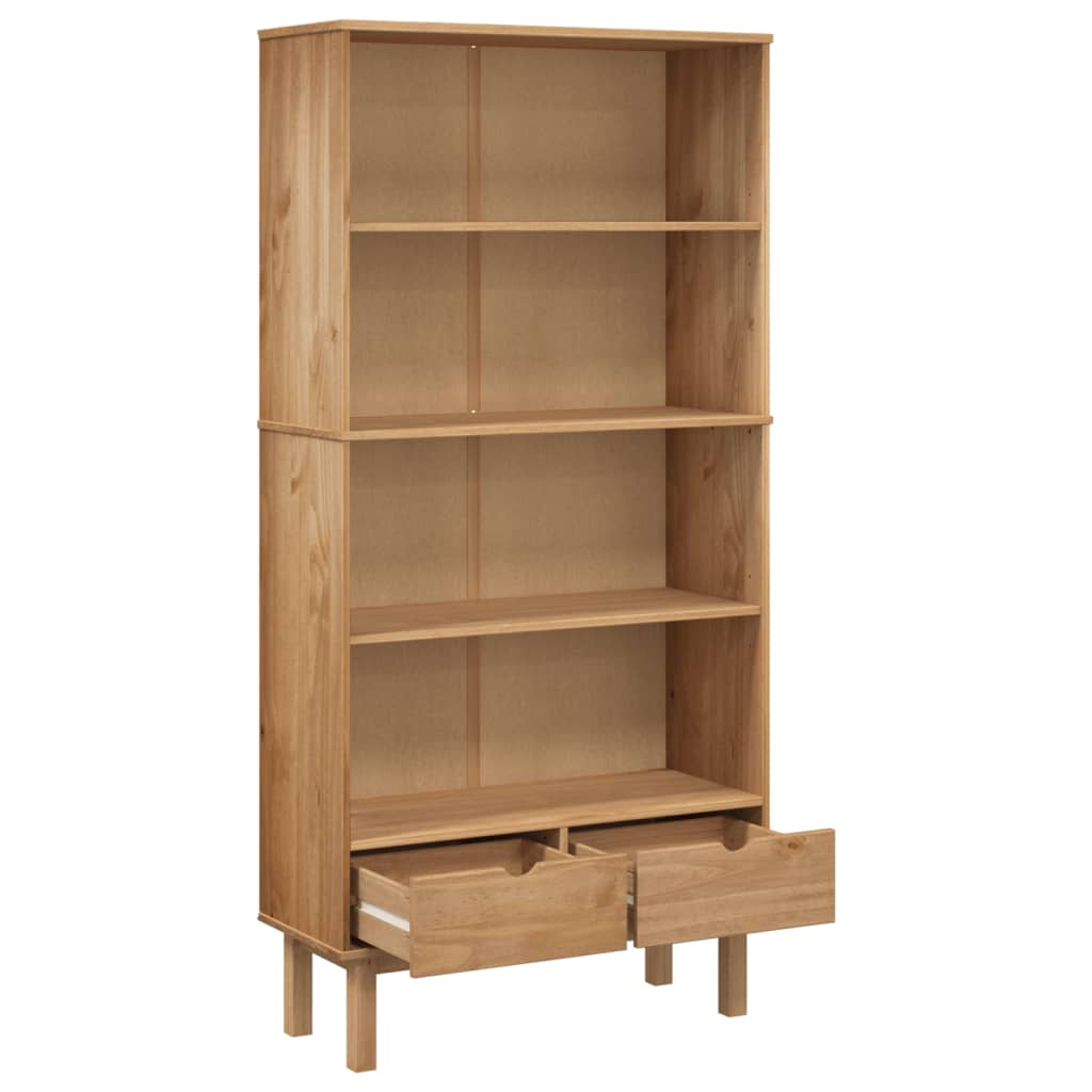 vidaXL Bücherregal OTTA mit 2 Schubladen Braun Massivholz Kiefer