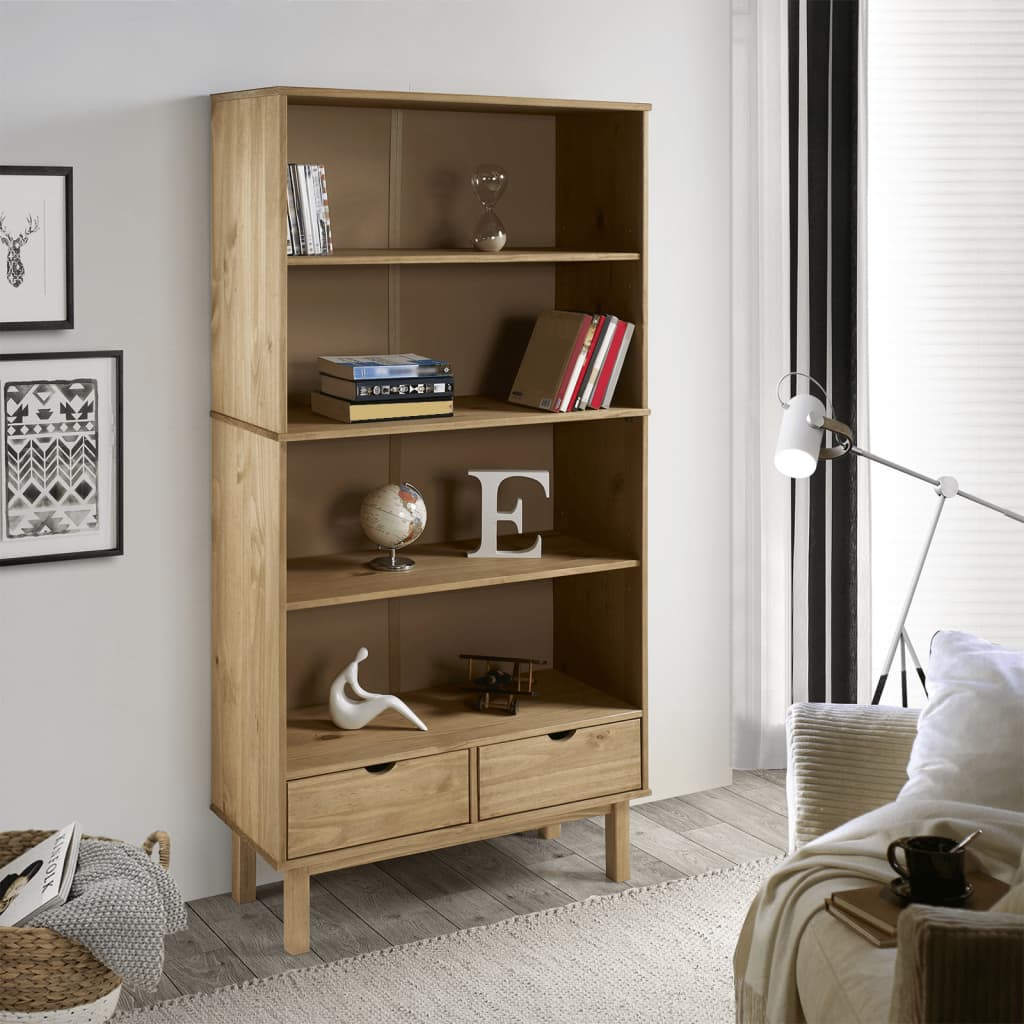 vidaXL Bücherregal OTTA mit 2 Schubladen Braun Massivholz Kiefer