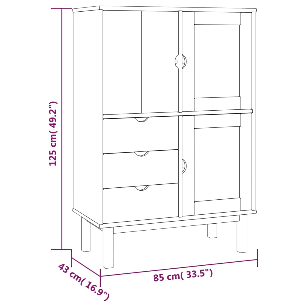 vidaXL Highboard OTTA 85x43x125 cm Massivholz Kiefer