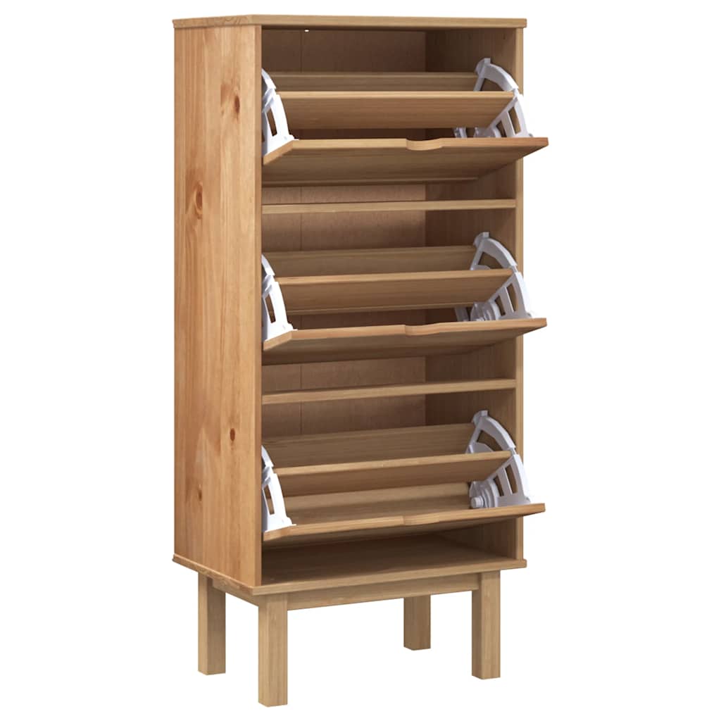 vidaXL Schuhschrank OTTA mit 3 Schubladen Braun Massivholz Kiefer