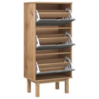 vidaXL Schuhschrank OTTA mit 3 Schubladen Braun&Grau Massivholz Kiefer