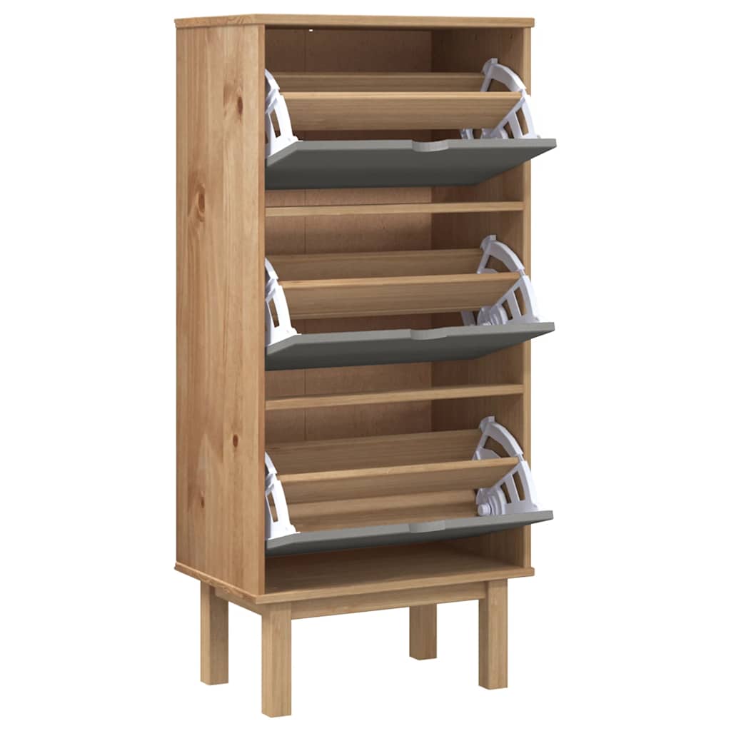 vidaXL Schuhschrank OTTA mit 3 Schubladen Braun&Grau Massivholz Kiefer