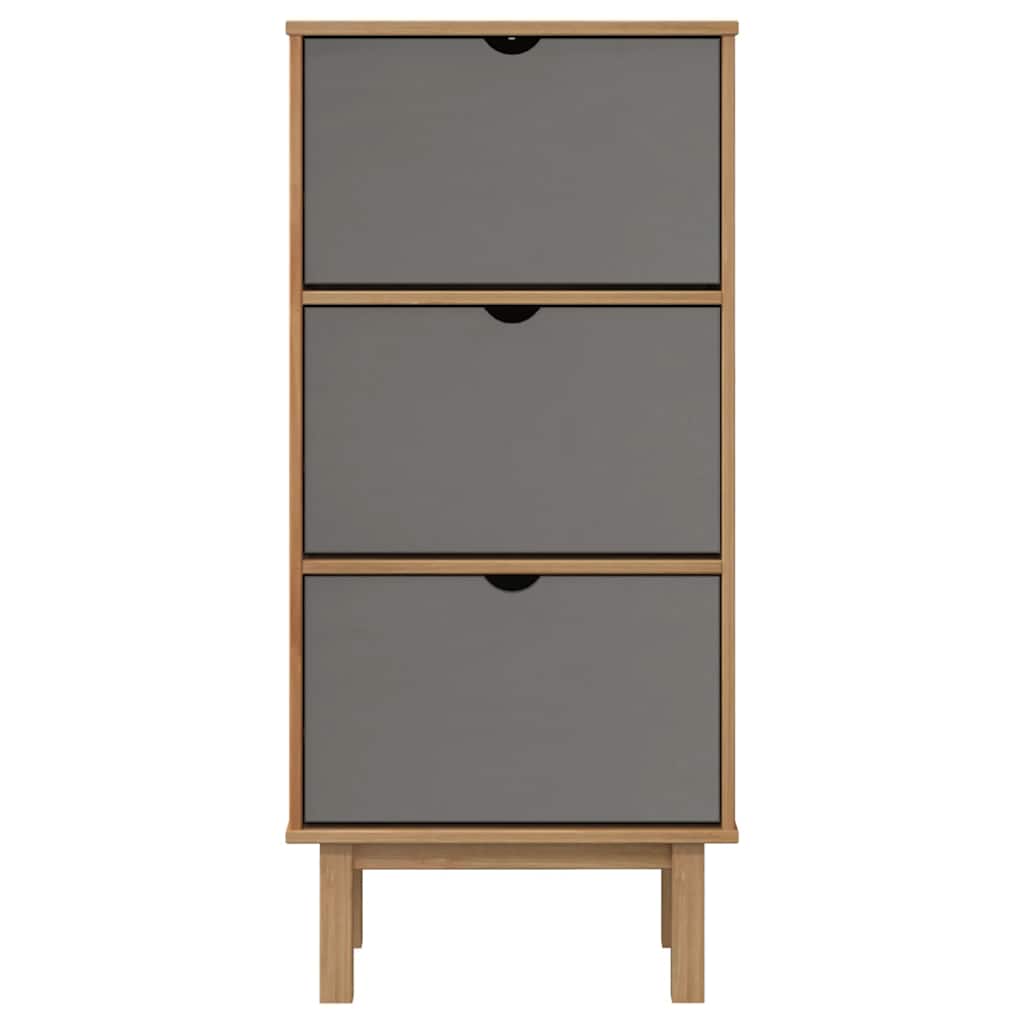 vidaXL Schuhschrank OTTA mit 3 Schubladen Braun&Grau Massivholz Kiefer