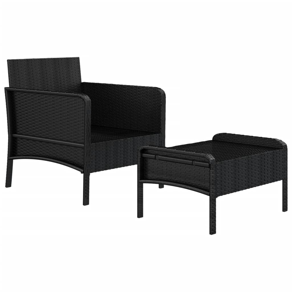 vidaXL 2-tlg. Garten-Lounge-Set mit Kissen Schwarz Poly Rattan