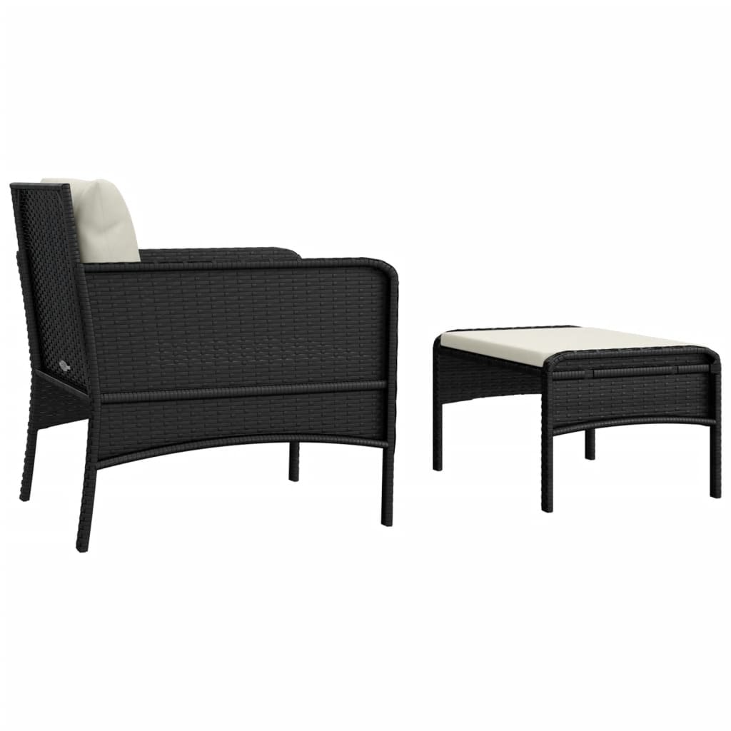 vidaXL 2-tlg. Garten-Lounge-Set mit Kissen Schwarz Poly Rattan