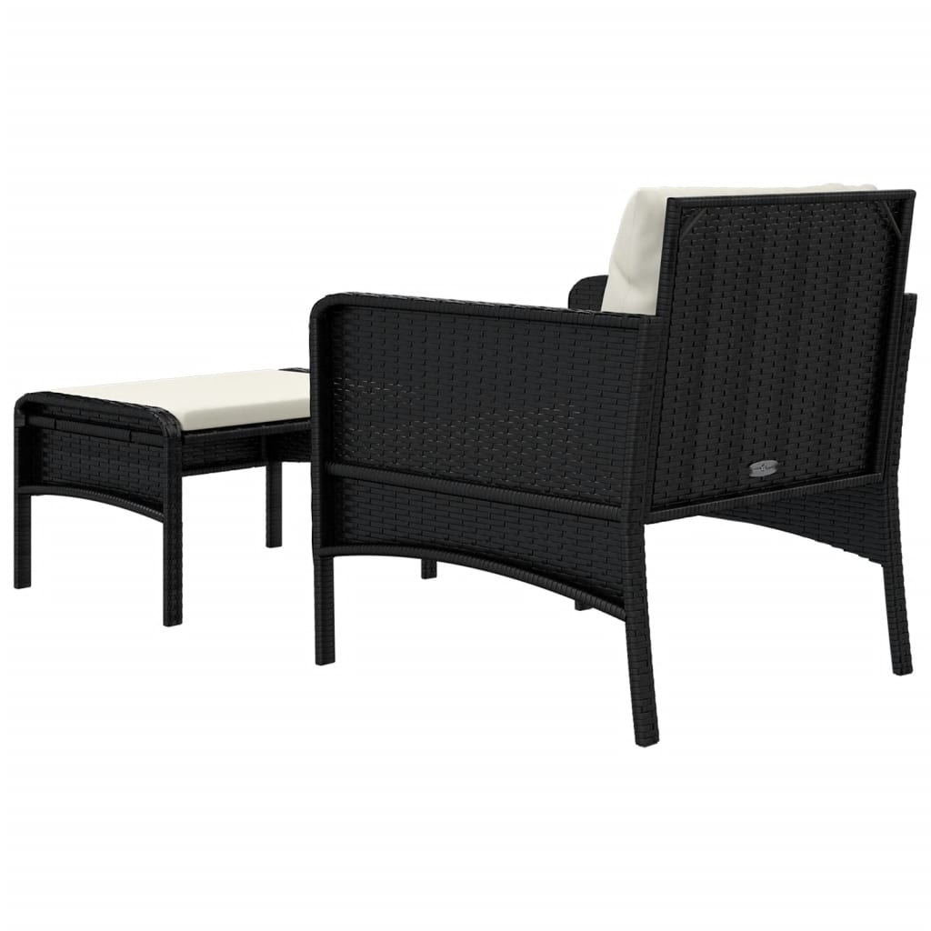 vidaXL 2-tlg. Garten-Lounge-Set mit Kissen Schwarz Poly Rattan