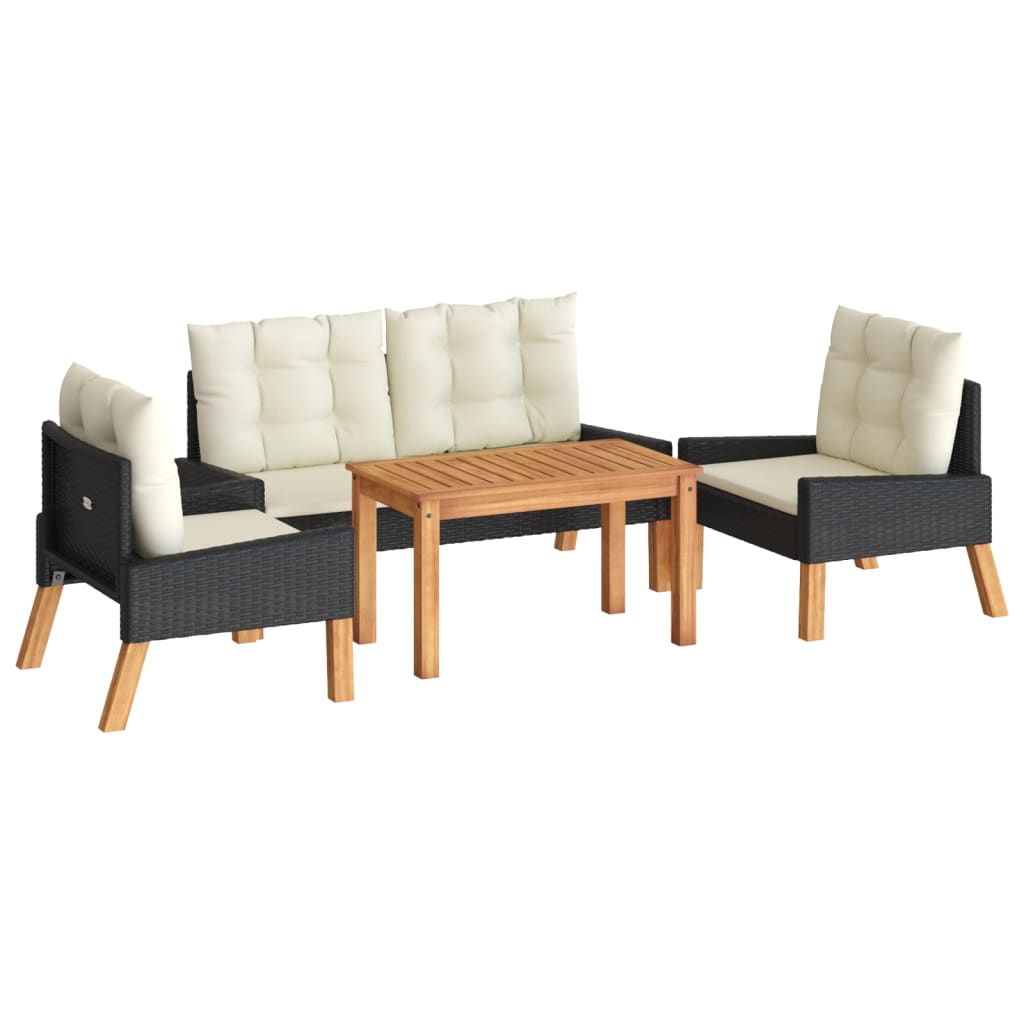 vidaXL 4-tlg. Garten-Lounge-Set mit Kissen Poly Rattan&Massivholz