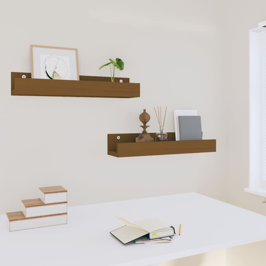 vidaXL Wandregale 2 Stk. Honigbraun 50x12x9 cm Massivholz Kiefer