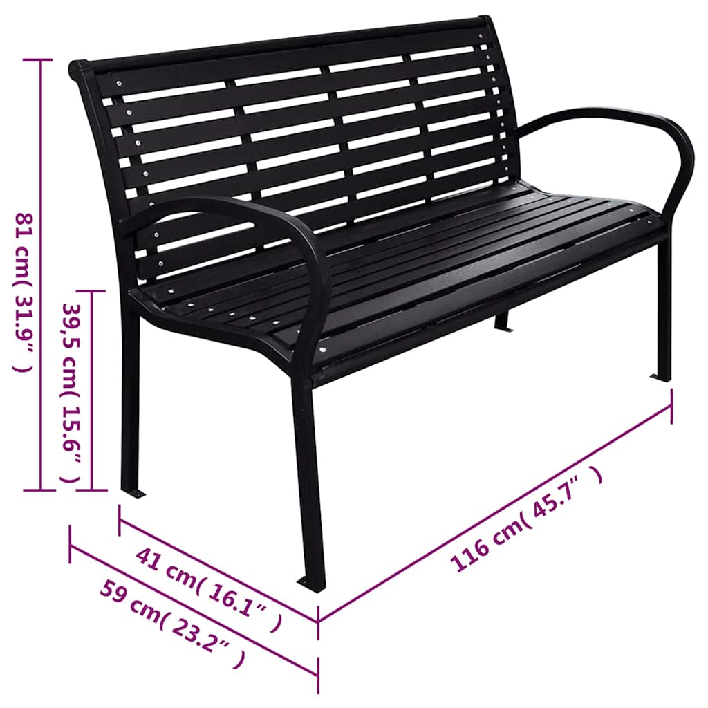 vidaXL Gartenbank Schwarz 116 cm Stahl und WPC