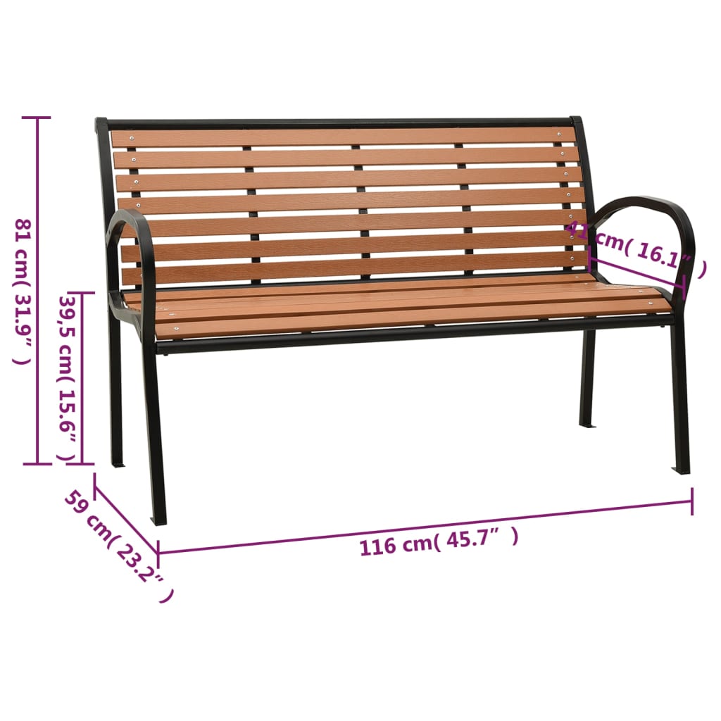 vidaXL Gartenbank Schwarz und Braun 116 cm Stahl und WPC