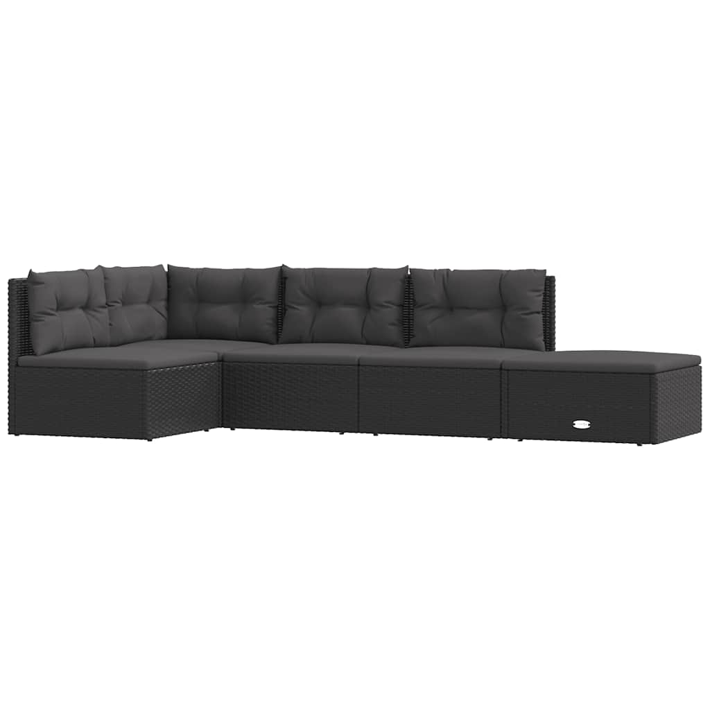 vidaXL 5-tlg. Garten-Lounge-Set mit Kissen Schwarz Poly Rattan