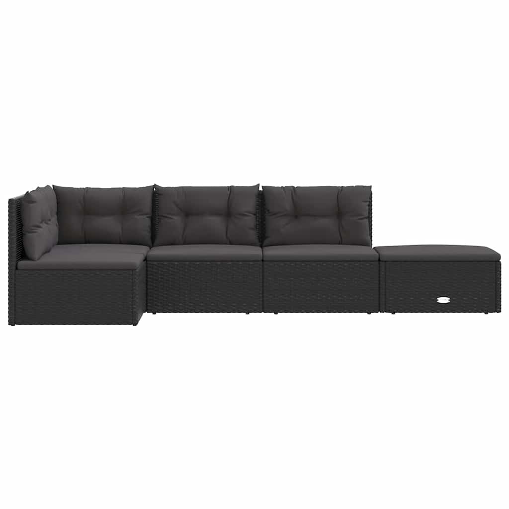 vidaXL 5-tlg. Garten-Lounge-Set mit Kissen Schwarz Poly Rattan
