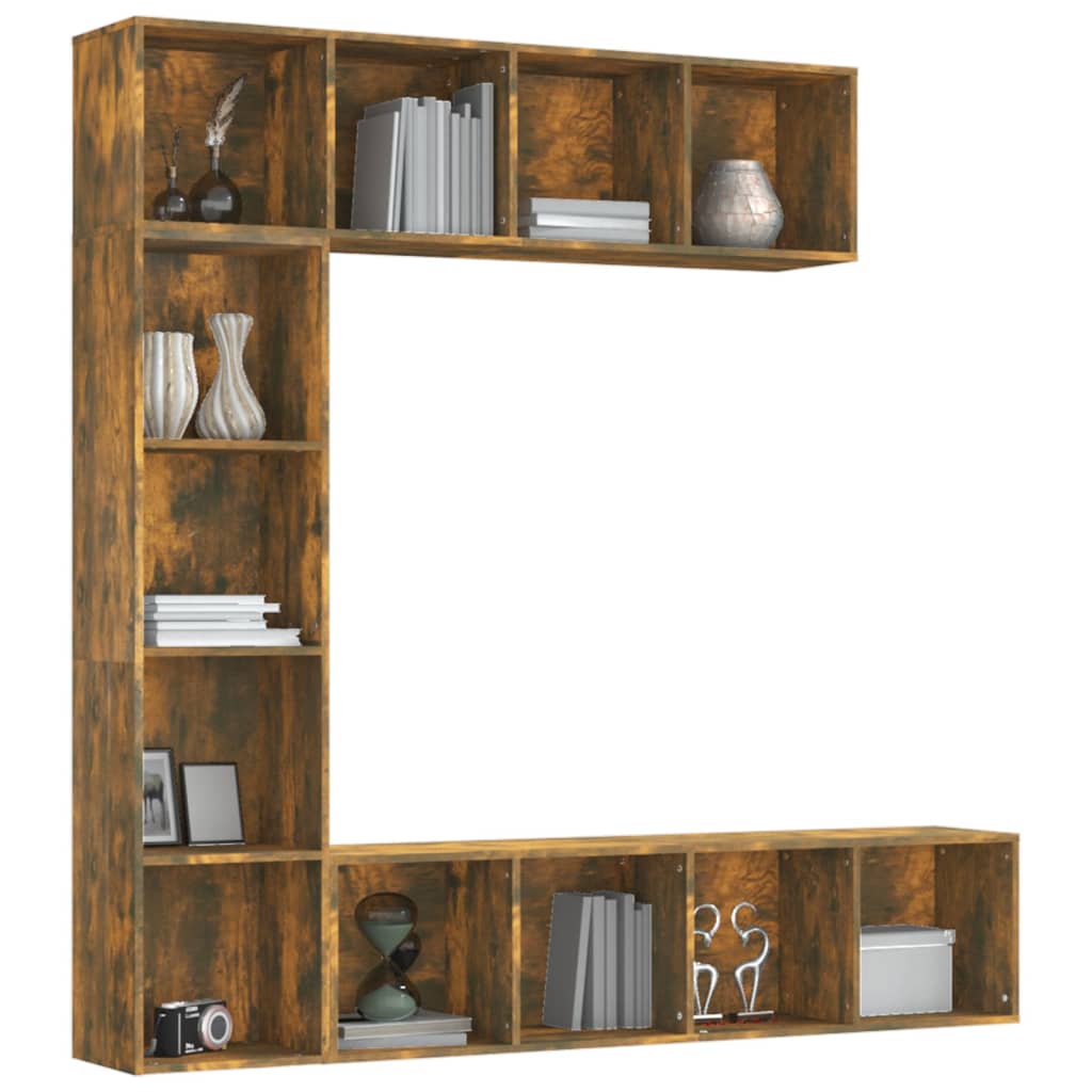 vidaXL 3-tlg. Bücherregal-/TV-Schrank-Set Räuchereiche 180x30x180 cm