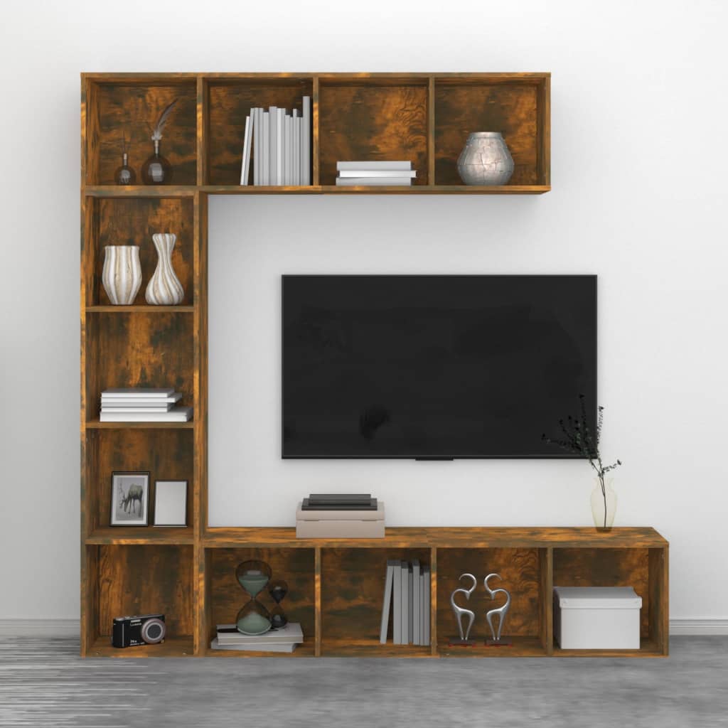 vidaXL 3-tlg. Bücherregal-/TV-Schrank-Set Räuchereiche 180x30x180 cm