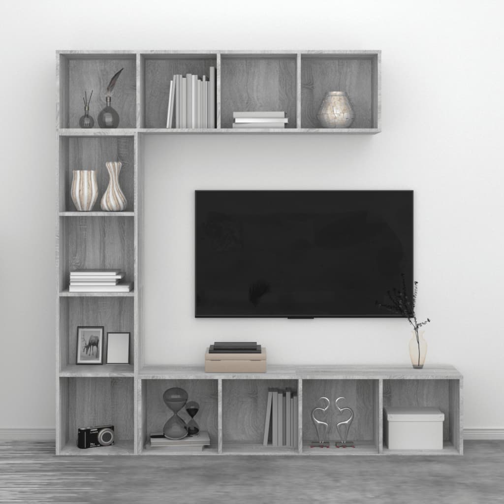 vidaXL 3-tlg. Bücherregal-/TV-Schrank-Set Grau Sonoma 180x30x180 cm