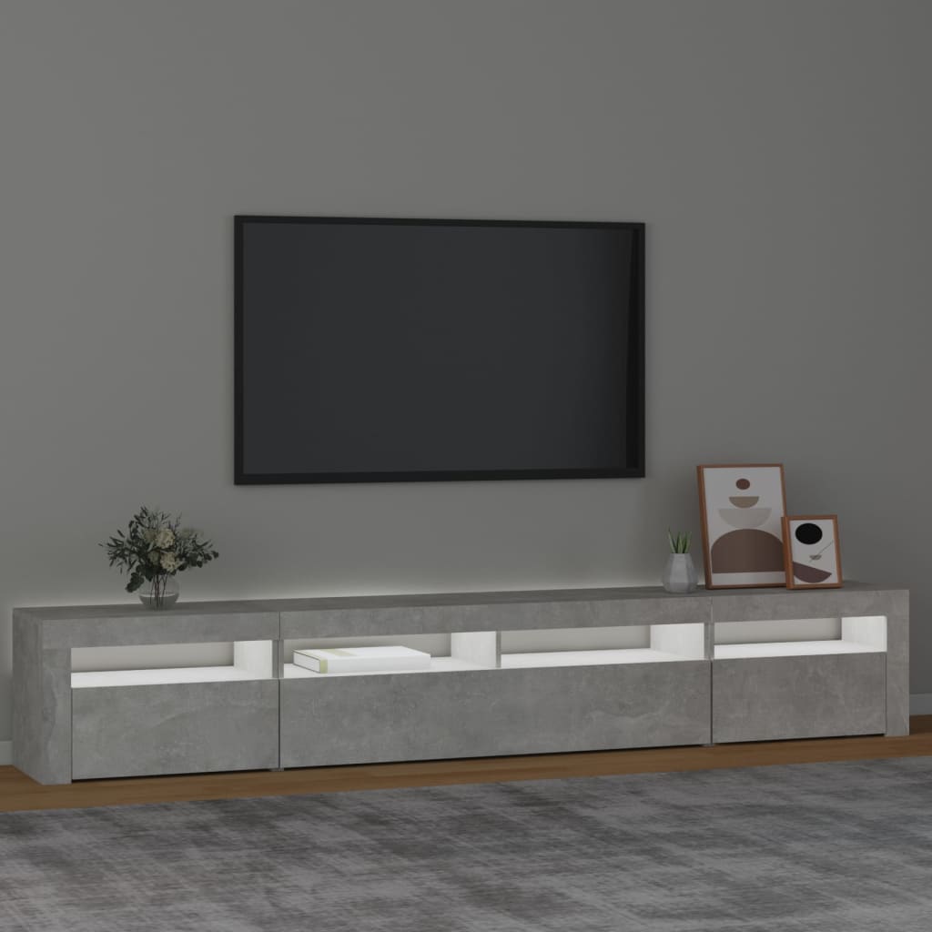 vidaXL TV-Schrank mit LED-Leuchten Betongrau 240x35x40 cm