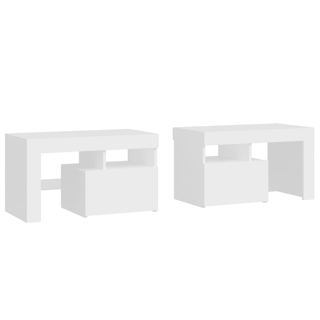 vidaXL Nachttische 2 Stk. mit LED-Leuchten Weiß 70x36,5x40 cm