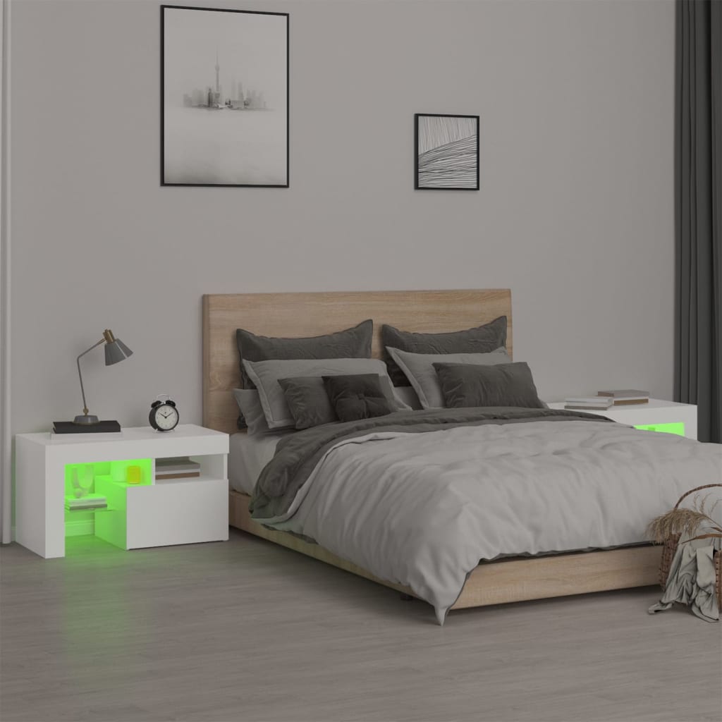 vidaXL Nachttische 2 Stk. mit LED-Leuchten Weiß 70x36,5x40 cm