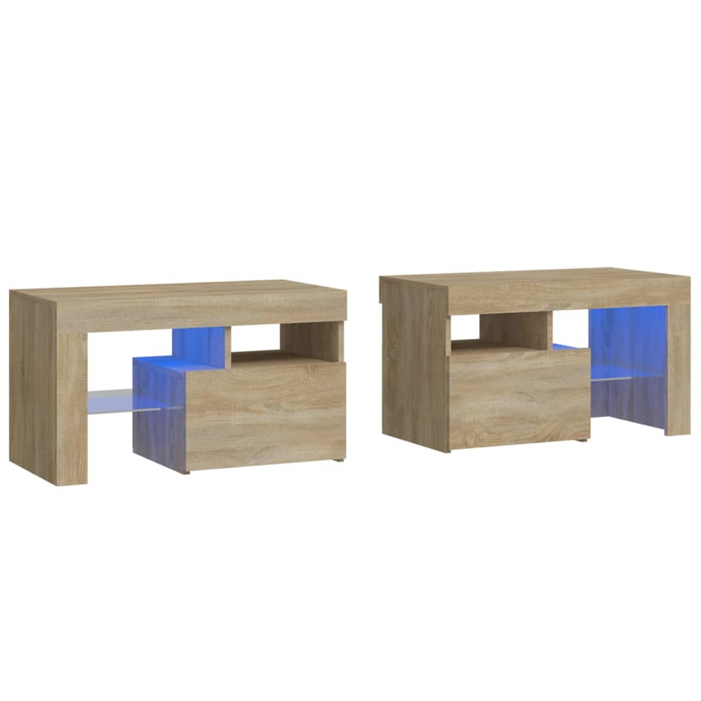 vidaXL Nachttische 2 Stk. mit LED-Leuchten Sonoma-Eiche 70x36,5x40 cm