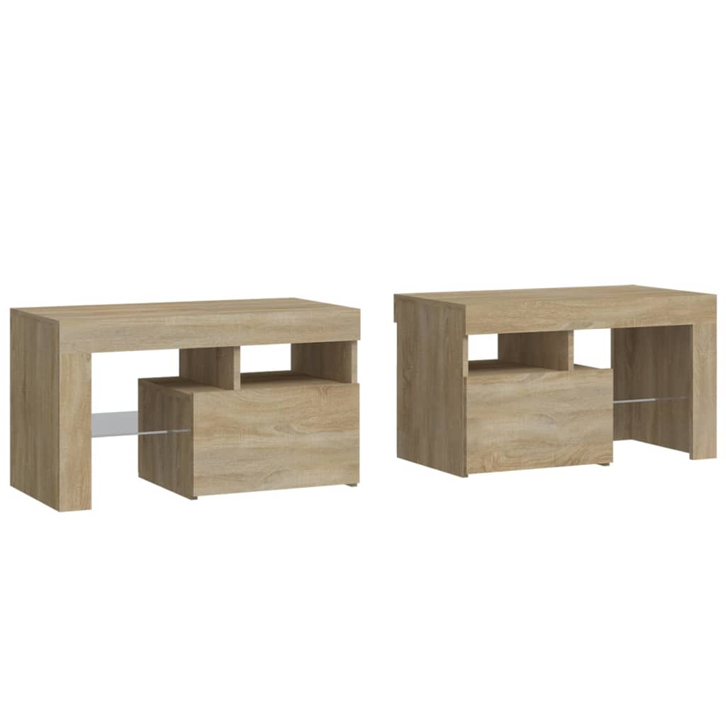 vidaXL Nachttische 2 Stk. mit LED-Leuchten Sonoma-Eiche 70x36,5x40 cm