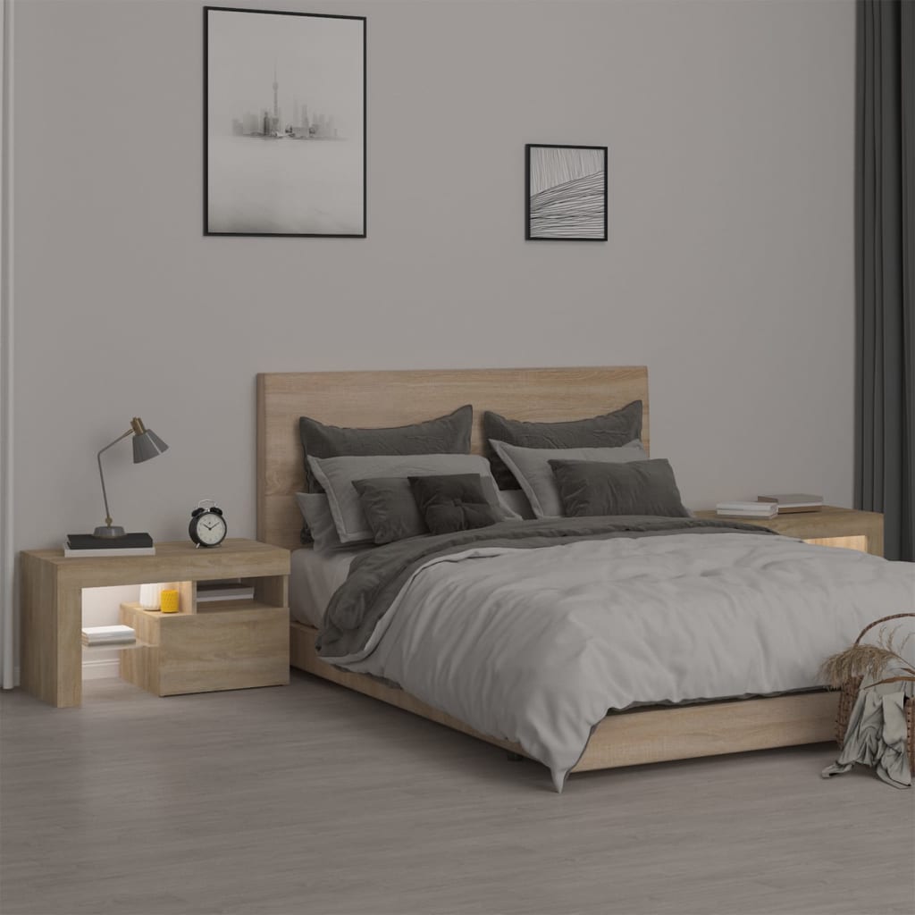 vidaXL Nachttische 2 Stk. mit LED-Leuchten Sonoma-Eiche 70x36,5x40 cm
