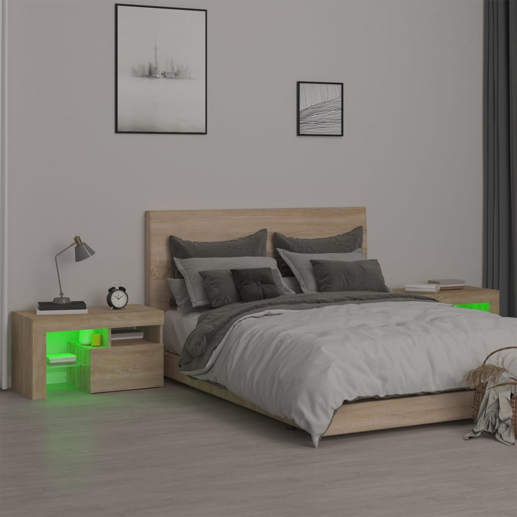 vidaXL Nachttische 2 Stk. mit LED-Leuchten Sonoma-Eiche 70x36,5x40 cm