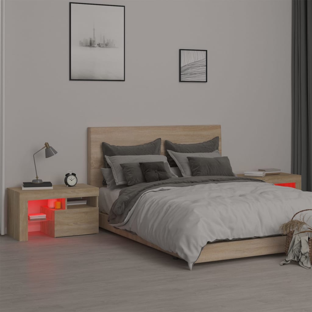 vidaXL Nachttische 2 Stk. mit LED-Leuchten Sonoma-Eiche 70x36,5x40 cm