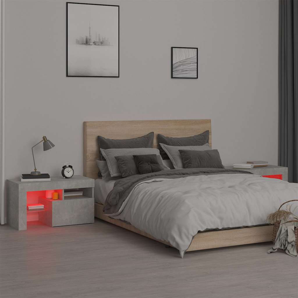 vidaXL Nachttische 2 Stk. mit LED-Leuchten Betongrau 70x36,5x40 cm