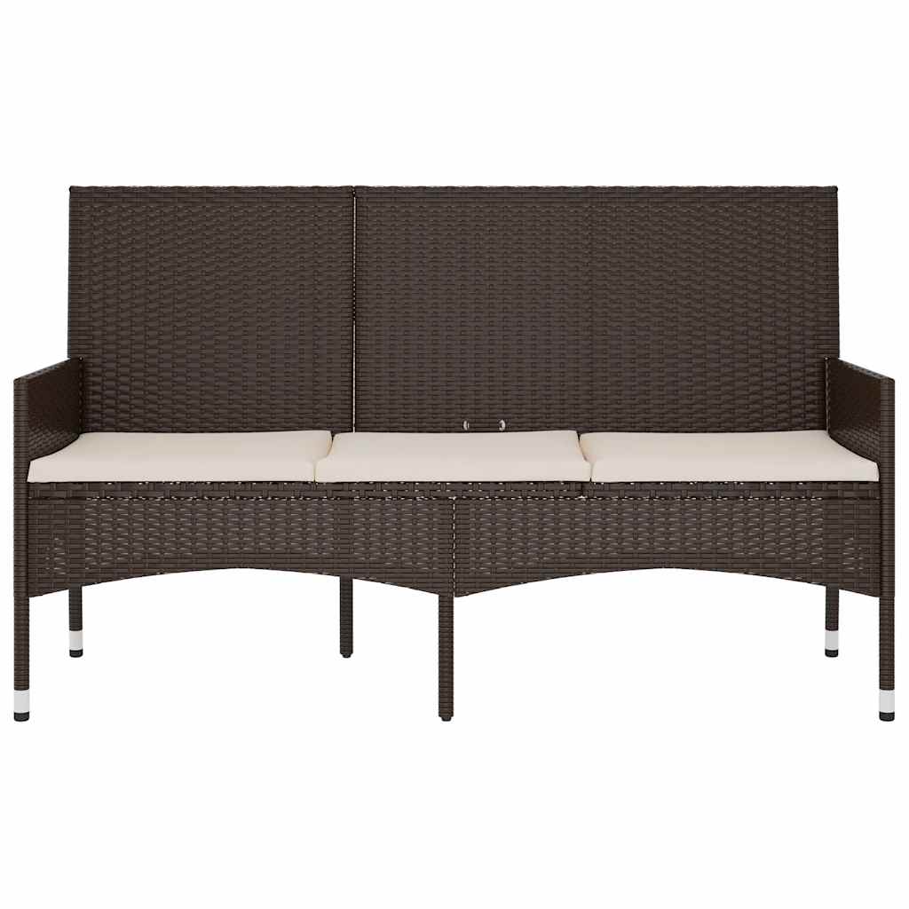 vidaXL Gartenbank 3-Sitzer mit Kissen Braun Poly Rattan