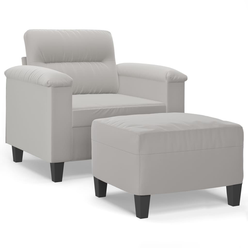 vidaXL Sessel mit Hocker Hellgrau 60 cm Mikrofasergewebe