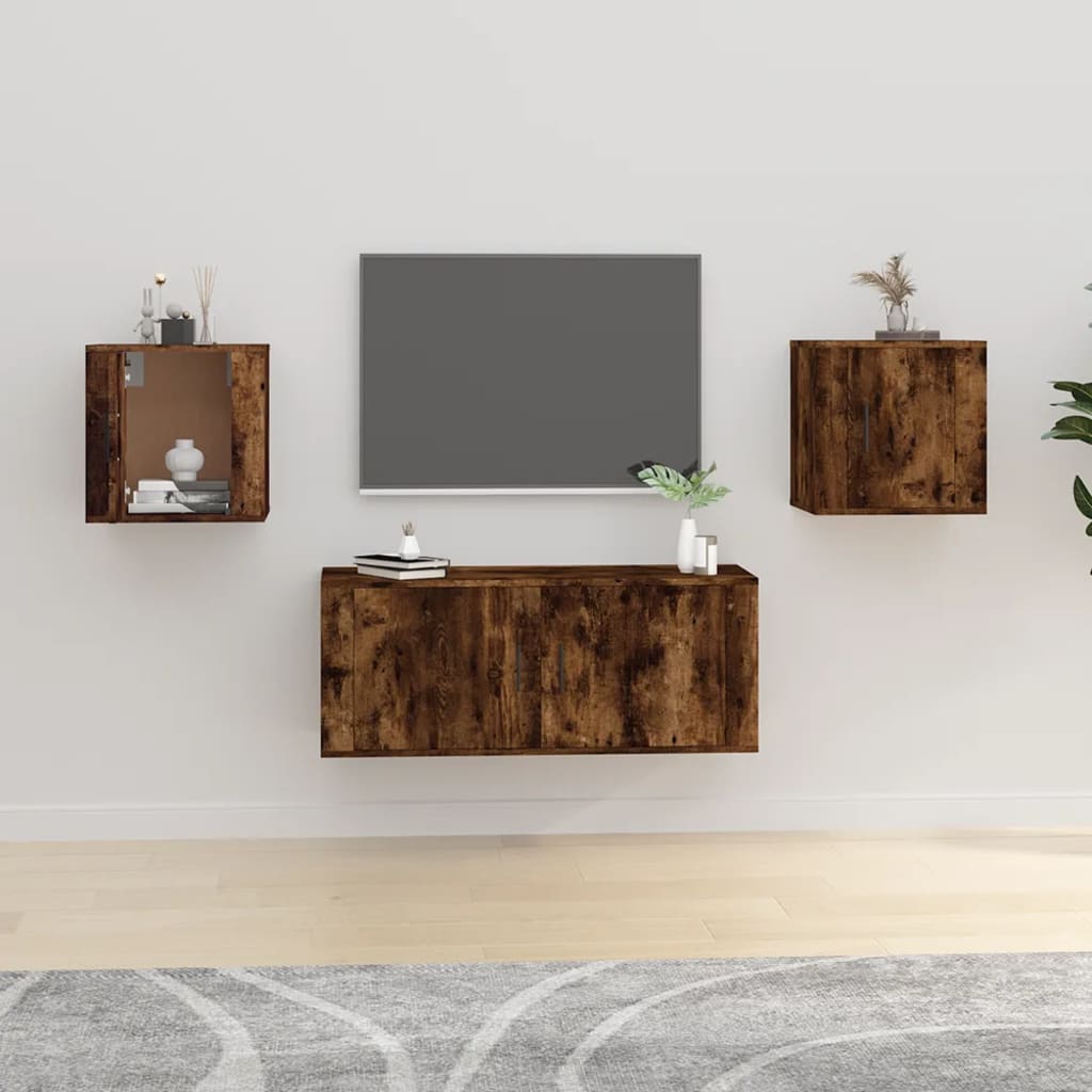 vidaXL TV-Wandschränke 2 Stk. Räuchereiche 30,5x30x30 cm
