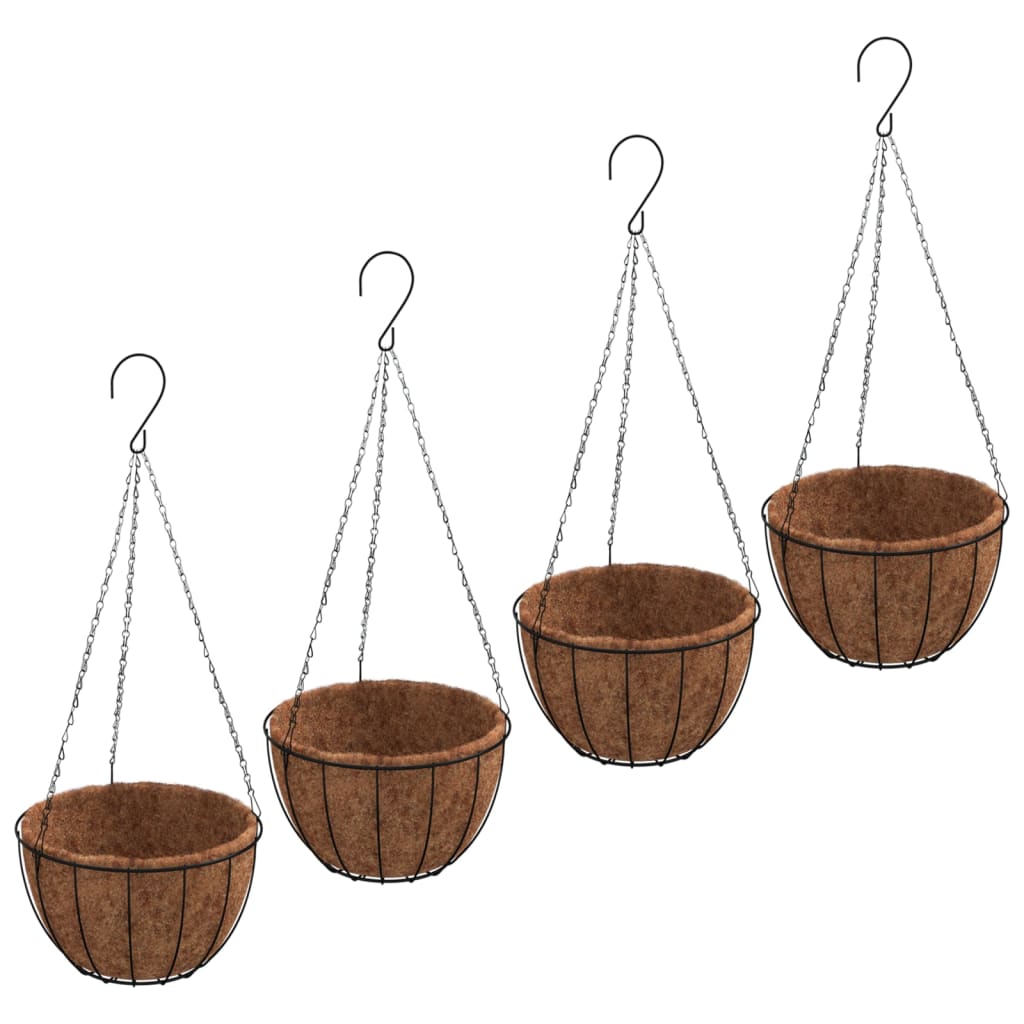 vidaXL Pflanzampeln 4 Stk. mit Kokoseinlagen Schwarz Ø 30x52 cm Stahl