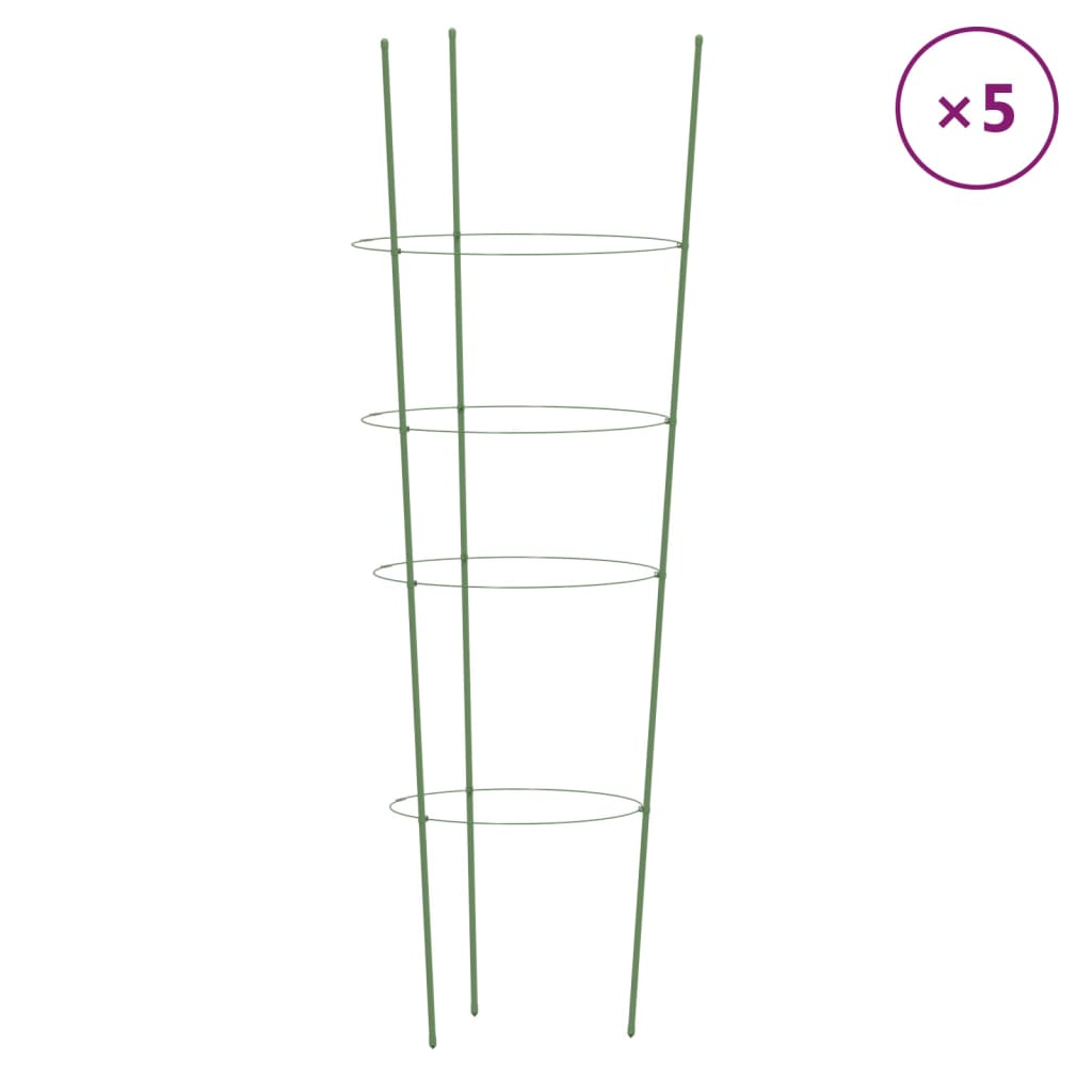 vidaXL Pflanzenstützen mit 4 Ringen 5 Stk. Grün 90 cm Stahl