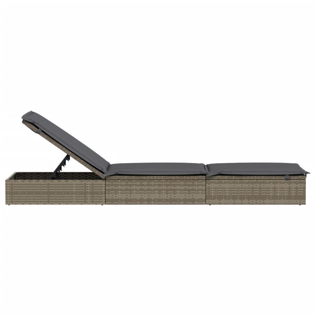 vidaXL Sonnenliege 1 Stk. mit Auflage Grau 201x55x62 cm Poly Rattan