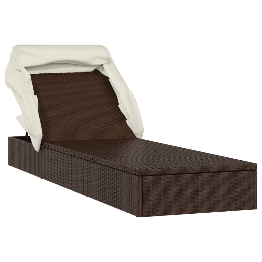 vidaXL Sonnenliege mit Faltdach Braun 213x63x97 cm Poly Rattan