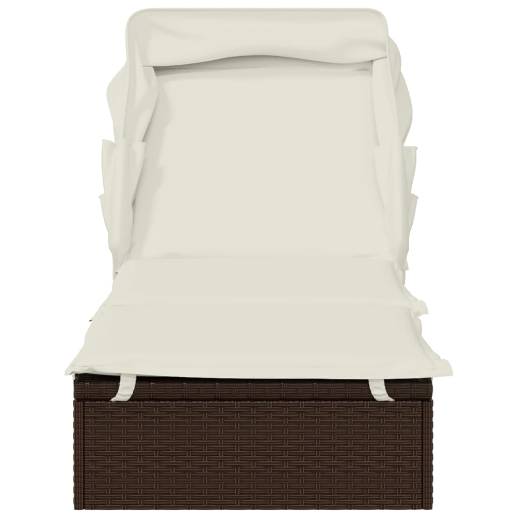 vidaXL Sonnenliege mit Faltdach Braun 213x63x97 cm Poly Rattan