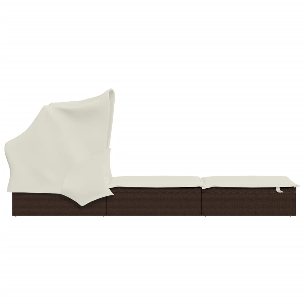 vidaXL Sonnenliege mit Faltdach Braun 213x63x97 cm Poly Rattan