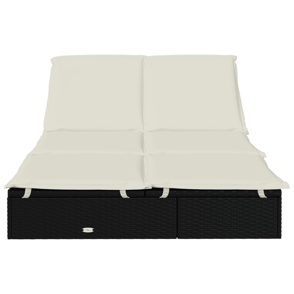 vidaXL Sonnenliege für 2 Personen mit Auflage Schwarz Poly Rattan