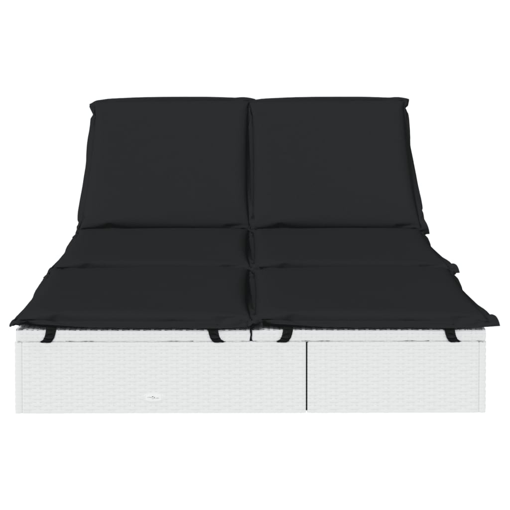 vidaXL Sonnenliege für 2 Personen mit Kissen Weiß Poly Rattan