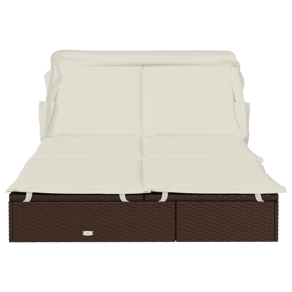 vidaXL 2-Personen-Sonnenliege mit Dach Braun 213x118x97 Poly Rattan
