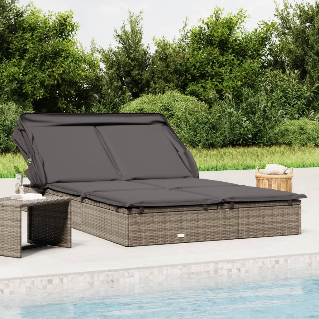 vidaXL 2-Personen-Sonnenliege mit Dach Braun 213x118x97 Poly Rattan