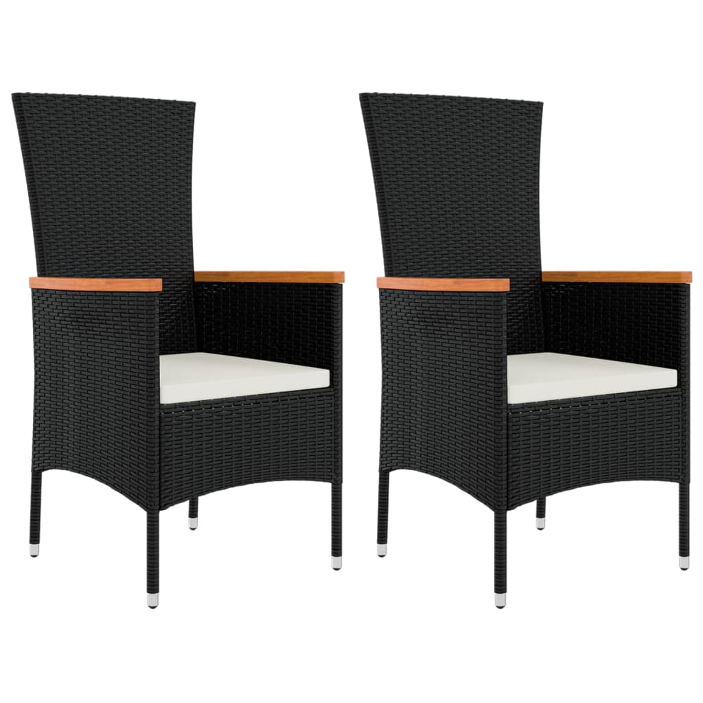 vidaXL Gartenstühle mit Kissen 2 Stk. Poly Rattan Schwarz
